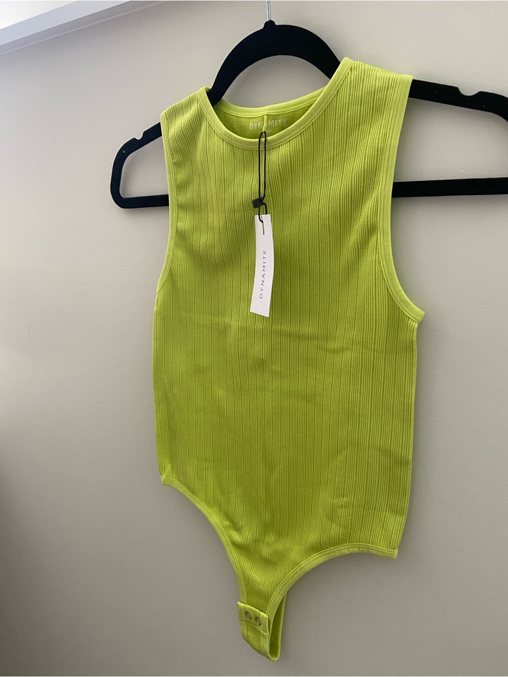 Dynamite Ribbed Neon Lime Green Sleeveless Bodysuit - Picture 2 of 12